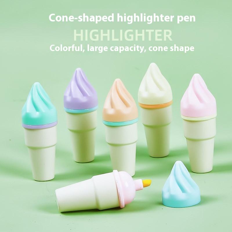 

6Pcs Cute Ice Cream Highlighters Set Mini Marker Pens Kids Stationery Students Drawing Painting Tool Student School Supplies as the picture