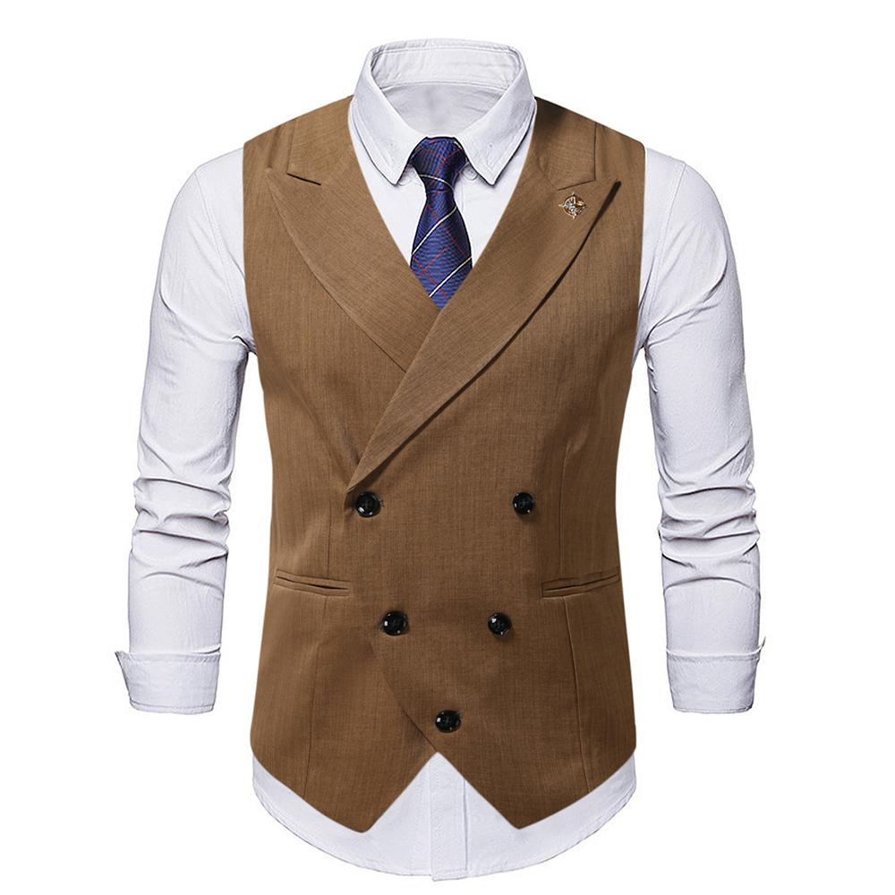Винтажный мужской двубортный жилет в британском стиле Свадебный Деловая вечеринка Приталенный Без рукавов Смокинг Жилет Мужская одежда Asian M 42-50kg кофейный