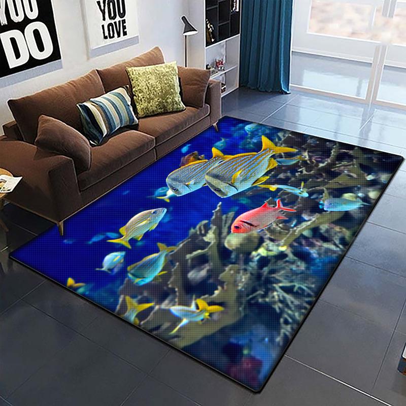 Marine Fish Beautiful Painting Carpet for Living Room Large Area Rug Black Soft Carpet Home Decoration Mats Boho Rugs Picnic