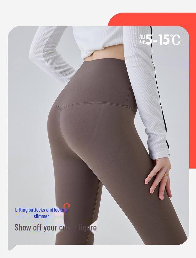 2024 New High-Waist Gray Velvet-Lined Women's Yoga Leggings: Warm Autumn/Winter Wear
