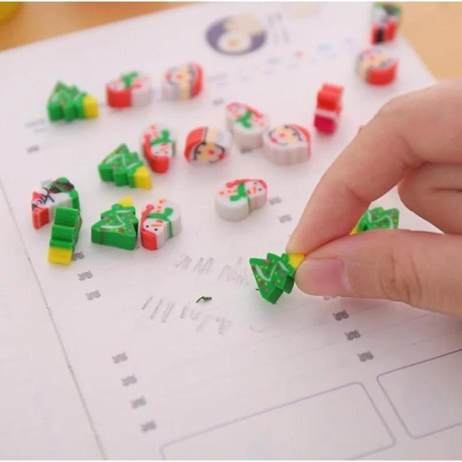 Cute Christmas Tree Eraser Cartoon Santa Pencil Eraser Kids Students School Stationery Xmas Party Favor Holiday Gift Supplies
