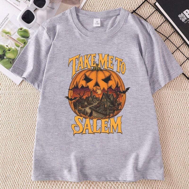 Vintage Halloween Take Me To Salem Tshirt Unisex Witch T Shirt Design Cotton Short Sleeve Pumpkin Spooky Season Tees Clothes
