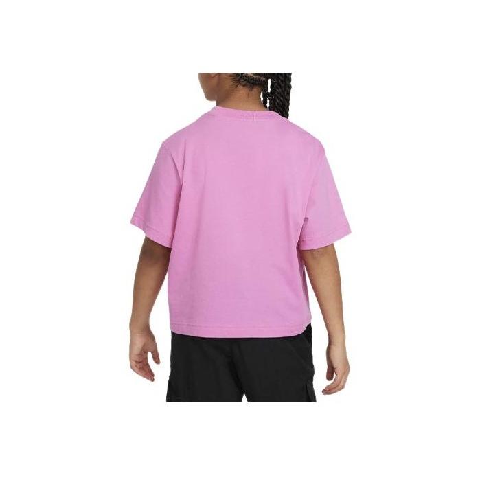 Nike Sportswear Solid Logo Ribbed Crew Neck Sports Short Sleeve T-Shirt Kids T-Shirts Pink DH5750-615