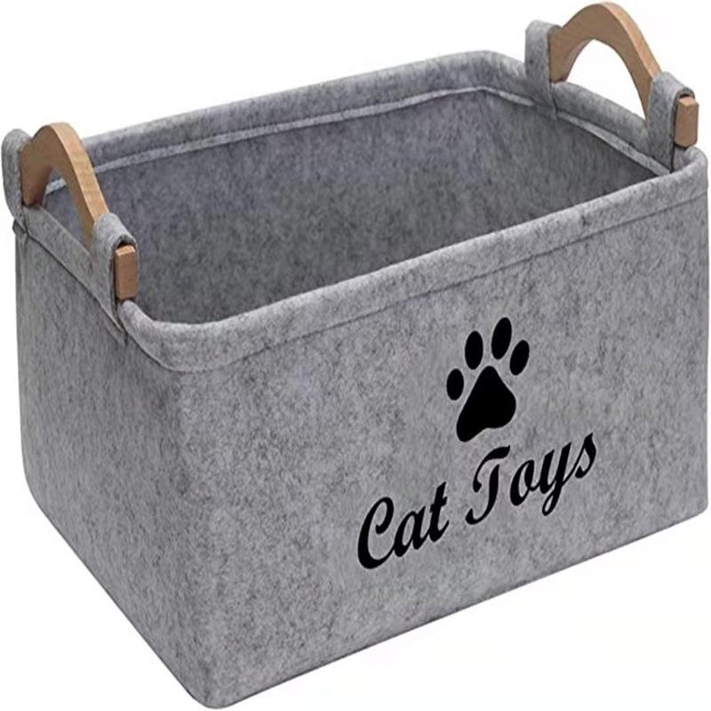 

Durable Felt Storage Container With Wooden Handle Ideal For Pet Toy Storage серый