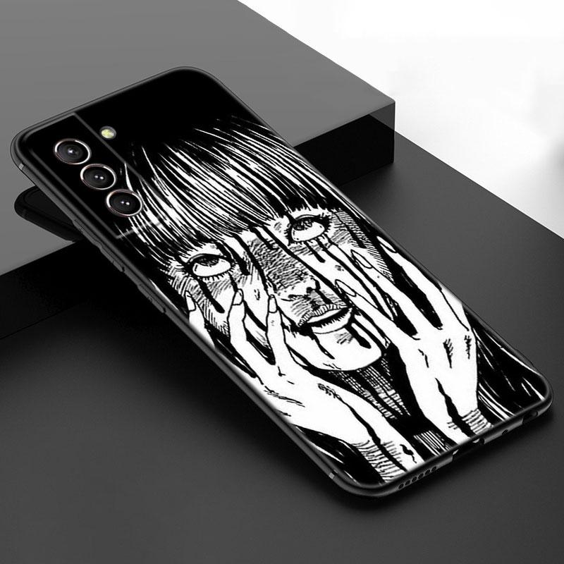 Japanese Horror Manga Black Silicone Phone Case For Samsung Galaxy S23 S21 S20 FE S24 S22 Ultra S10E S10 S9 S8 Plus