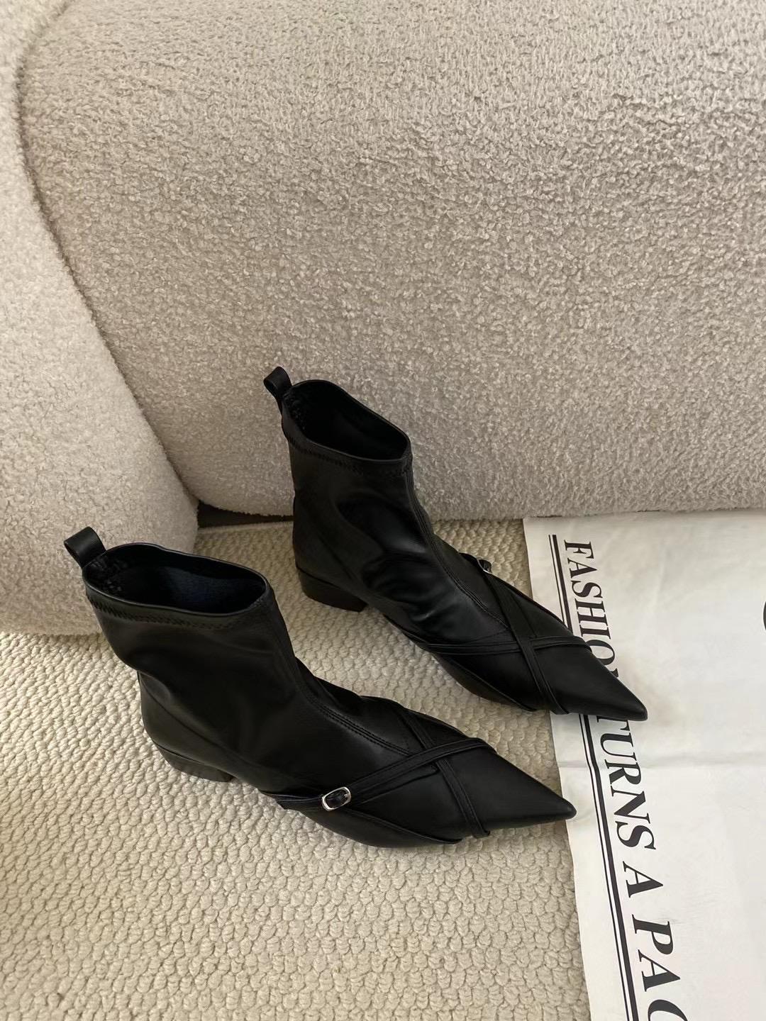 

модные женские ботильоны с острым носком, черные, бежевые, с узким ремешком, на плоской подошве, на среднем каблуке, туфли-лодочки для вечеринок, эластичные туфли для женщин, 2024, новые поступления, вечеринка 245 чёрный