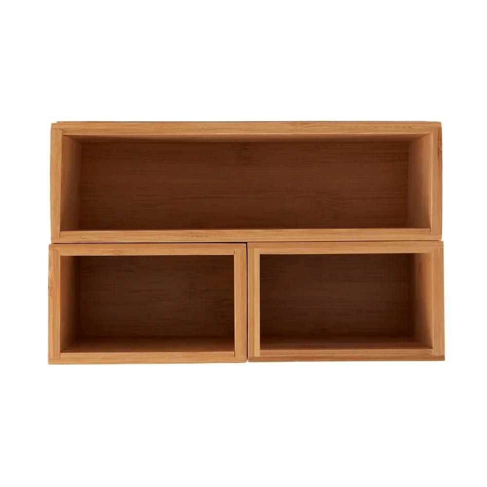 Bamboo Bathroom Organizer Set 4-Piece with Removable Boxes Stylish Cosmetic and Toiletry Storage Solution Eco-Friendly Design