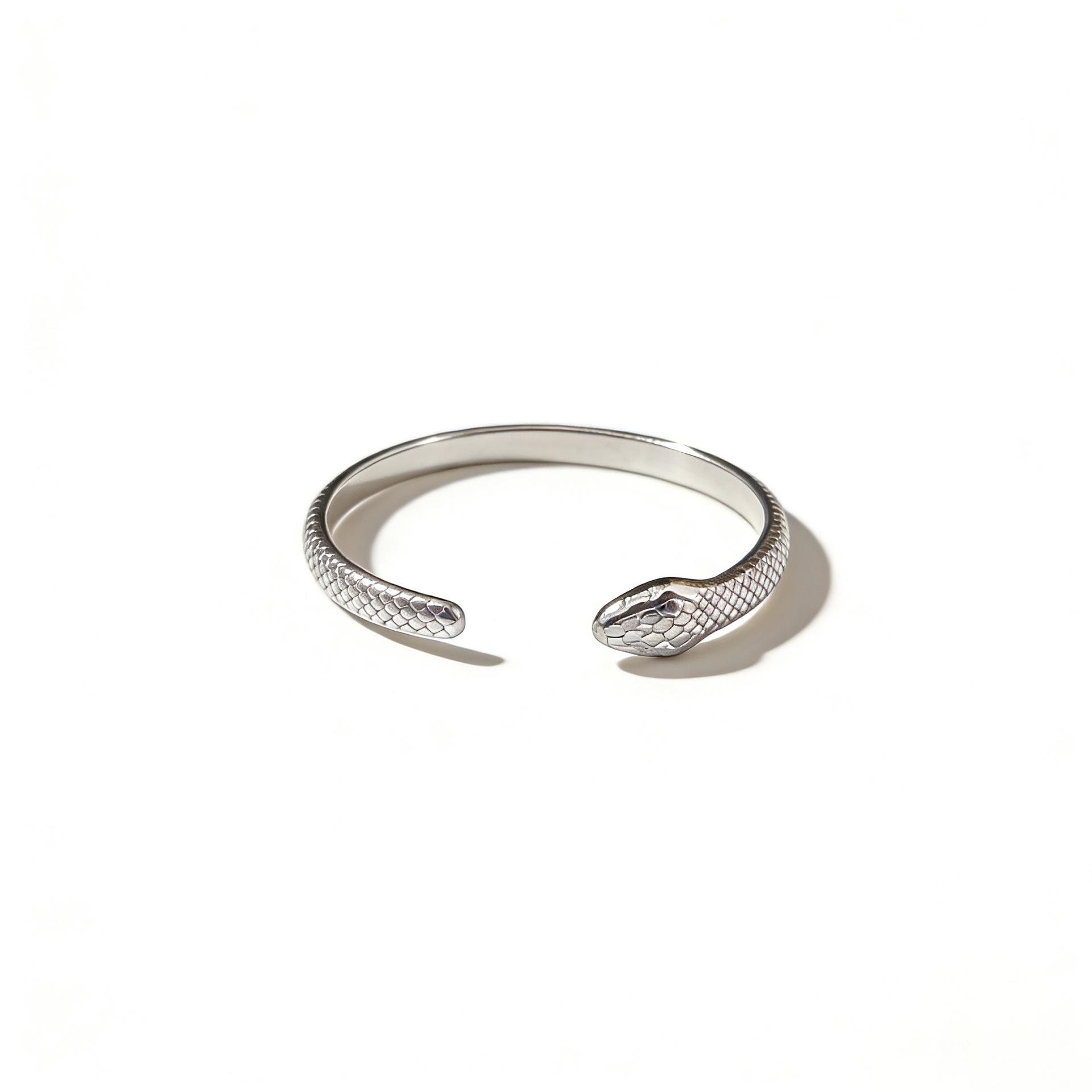 European Retro Stainless Steel Adjustable Snake-Shaped Irregular Bangle with C-Shaped Opening