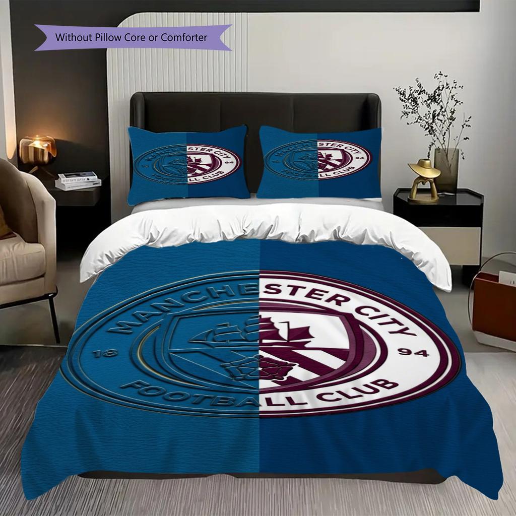 Manchester City Heritage Emblem Bedding (1 * Duvet Cover + 2 * Pillowcase, Without Core) 2DFlat Christmas Birthday Gift Bedding Set