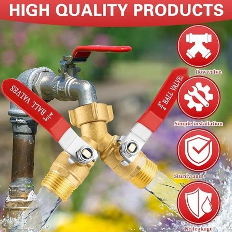Brass Y Valves For Garden Hoses 3/4 Inch Standard Connection Featuring Large Ports & Easy Finger Operation for Garden