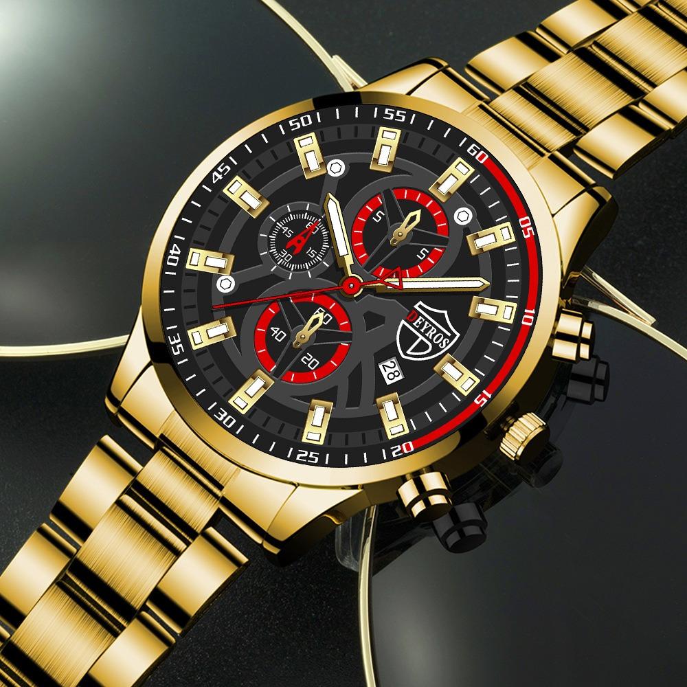 DEYROS Fashion Business Men's Watch Stainless Steel with Calendar Quartz Watch with Box