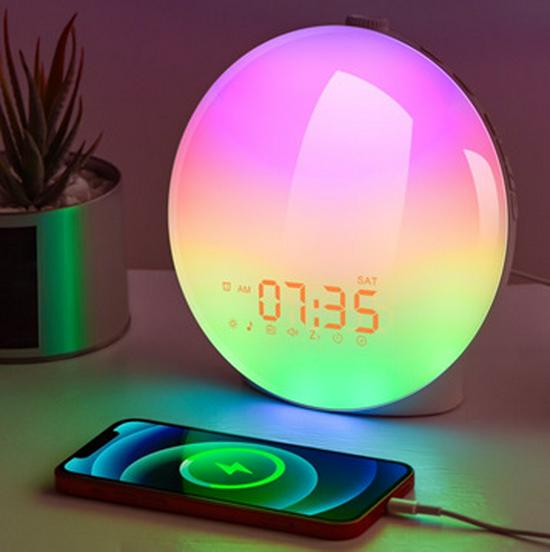 Simulated Sunrise & Sunset LED Wake-up Alarm Clock with Colorful Bedside Lamp and Sleep Timer