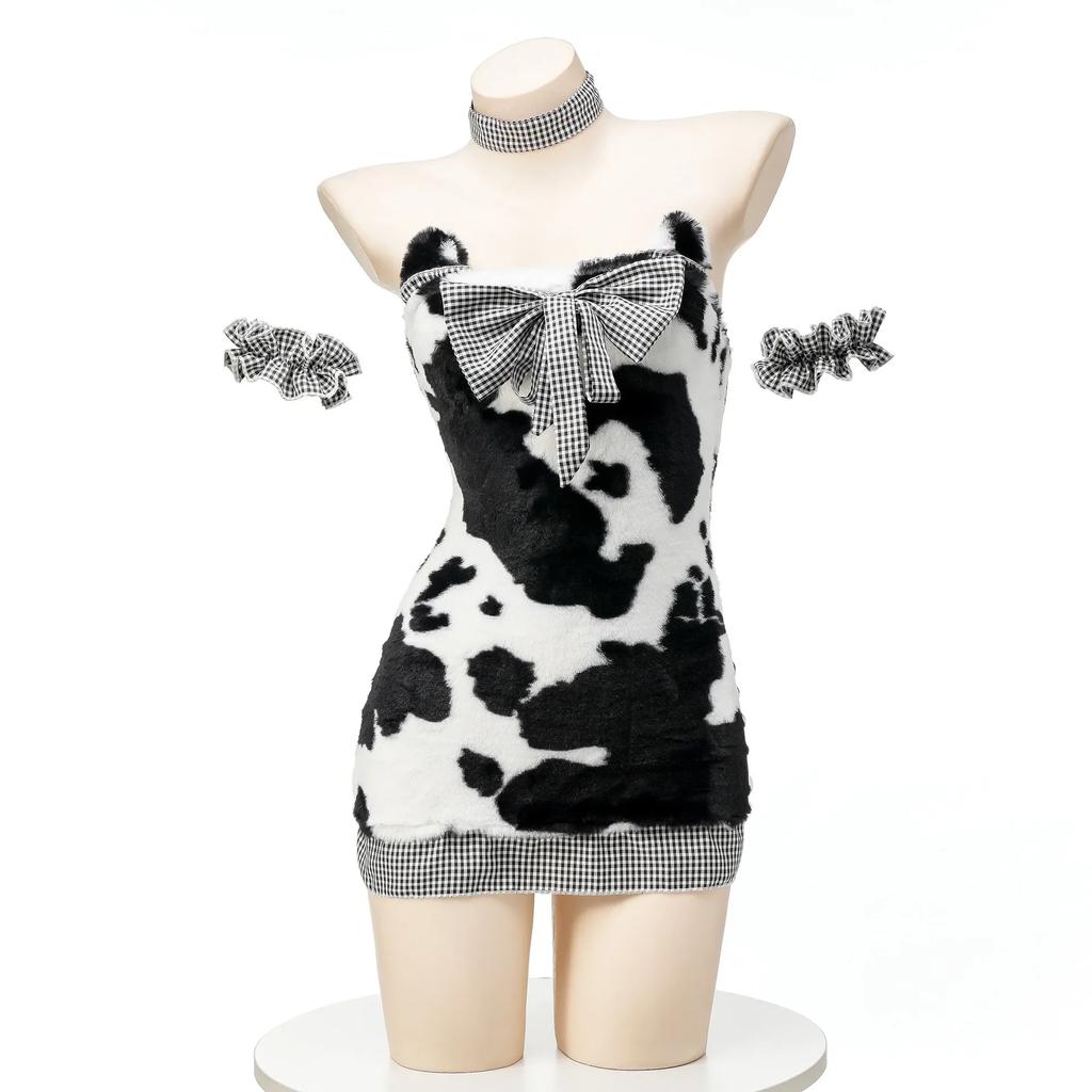 Cow Series Swimsuit Bodysuit Bikini Maid Unifrom Costume Summer Beach Kawaii Girl Swimwear Skirt Uniform Set Cosplay