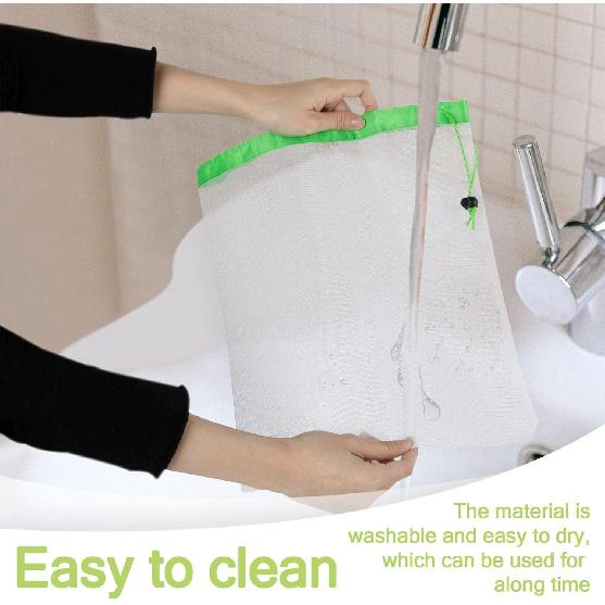 MAQIHAN 12PCS Reble Produce Bags - Mesh Produce Bags Drawstring Reble Washable Vegetable Storage Bags Refrigerator Keep Fresh Grocery Food Fruits