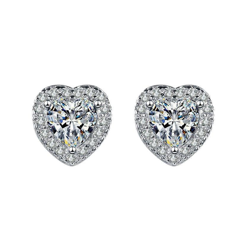 Japanese & Korean Stylish Micro-Inlaid Zircon Heart Earrings for Women