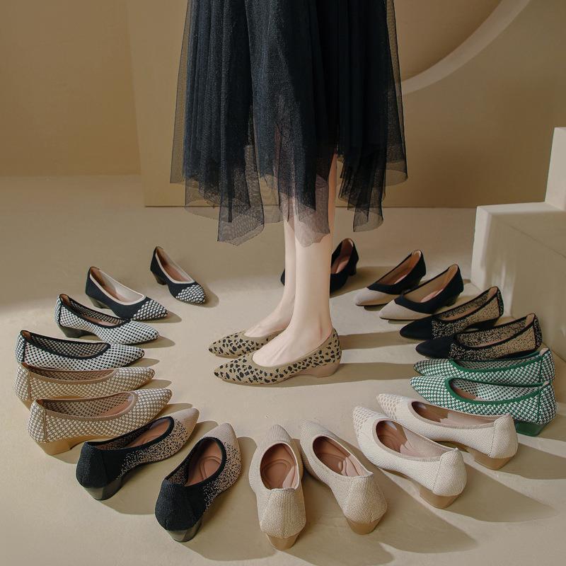

Soft sole new knitted woven pointed wedge heel flying knitted single shoes breathable women s shoes flat sole 34