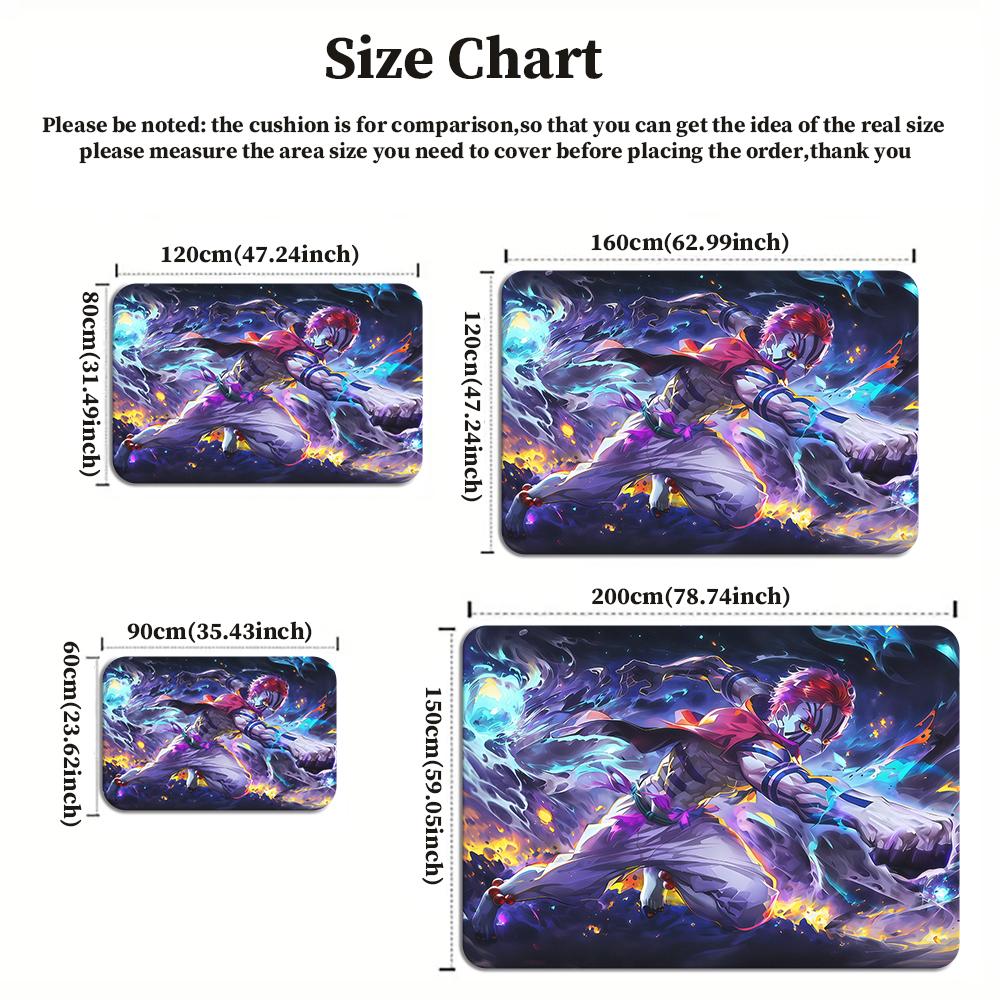 Anime Demon Area Rug, Dark Fire Water Theme Non-slip Floor Mat, Gamer Room Bedroom Decor Carpet, Washable Home Gift
