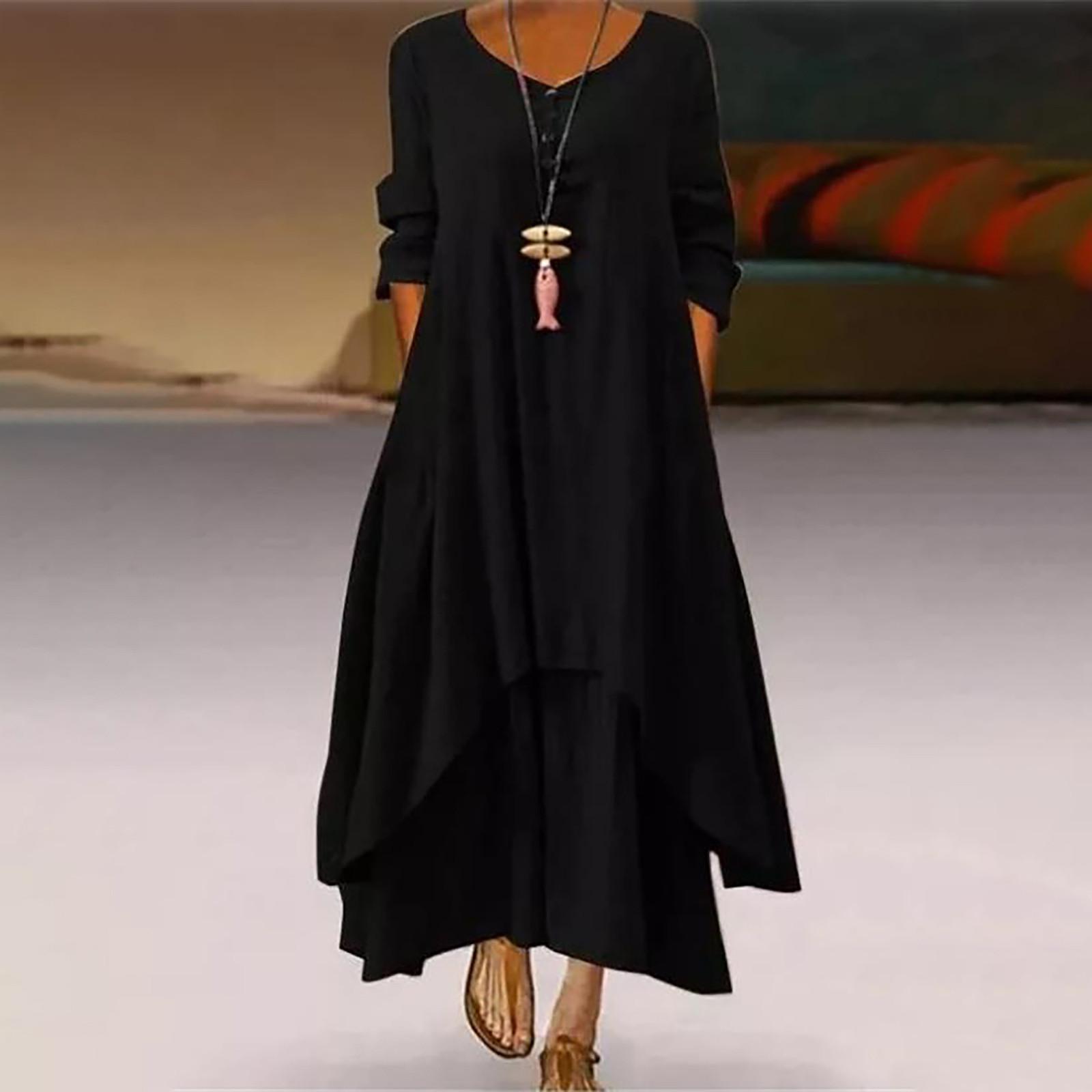 

Женское хлопковое свободное платье-рубашка с пуговицами, повседневные свободные платья макси XXL чёрный