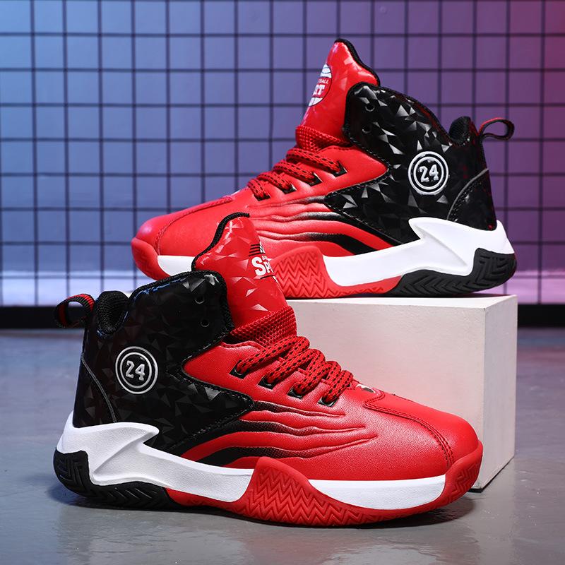 Boys shoes 2025 autumn and winter new children's sports shoes boys color middle and older children's shoes basketball shoes waterproof leather surface