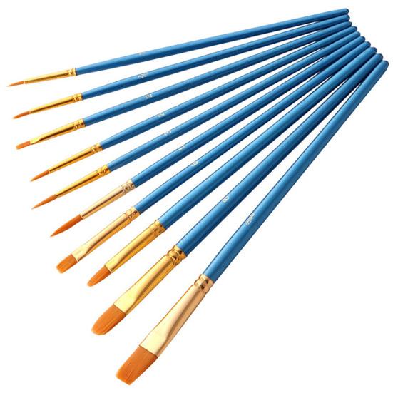10Pcs Watercolor Gouache Painting Brushes Soft Nylon Hair Pens Art Supplies