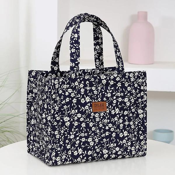 WTEMPO Aluminum Foil Insulated Work Hand-carried Lunch Bags Canvas Lunch Box Handbags Ethnic Style Retro Mommy Bags