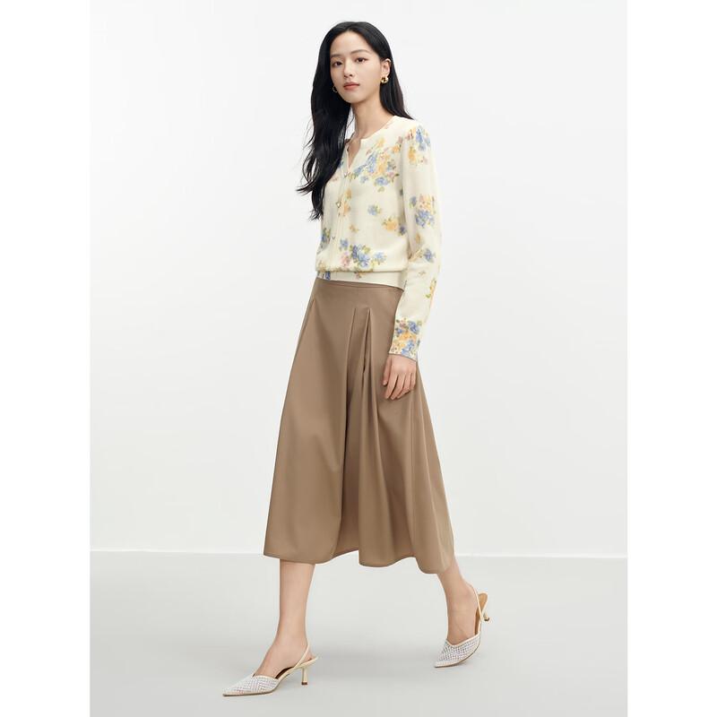 JUZUI Elegant Commuter High-Waist Wool Blend A-Line Midi Skirt