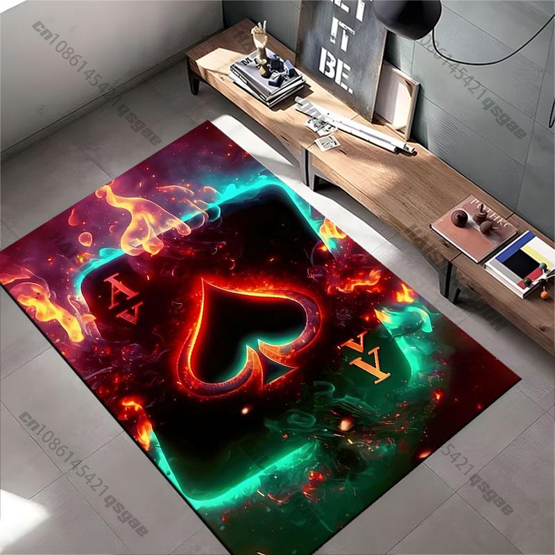 Fiery Glowing Ace of Spades Carpet Yoga Living Room Room Decor Children's Crawling Mat Doormat Area Rug Games Mat