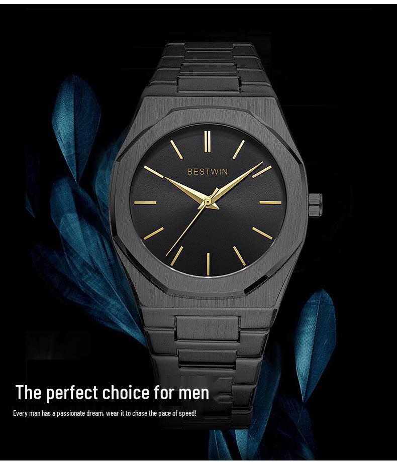 BESTWIN Men's Waterproof Quartz Watch with Butterfly Double Snap Closure