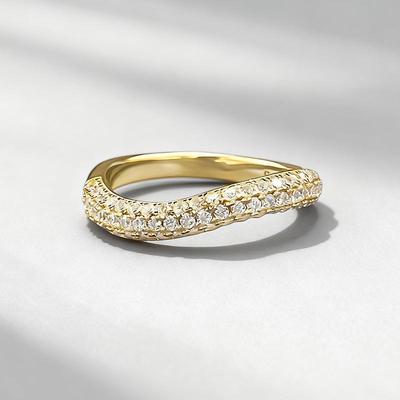 Xian Can Jewelry S925 Silver Guld Stapelring med Halv-Diamant Inlägg - Europeisk och Amerikansk Mode Stil