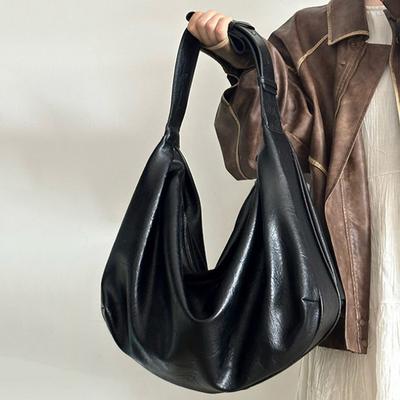 Large-capacity Black Dumpling Bag Women's Retro High-end Casual One-shoulder Crossbody Tote Bag 2024 Winter New Handbags for Women
