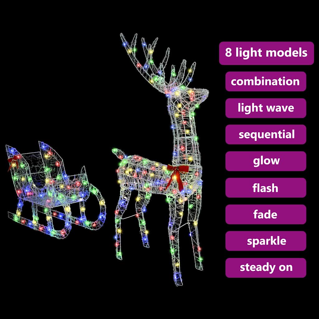 Reindeer Pull Sled with 200 LEDs Multicolored 70 X 26 X 129 Cm Acrylic