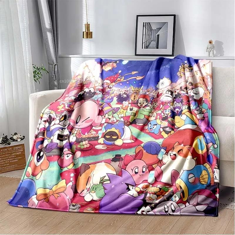 Kawaii Kirbys Pătură de flanel Cadou pentru copii, fete, roz, artă de desene animate, ușoare, calde, cadou de zi de naștere
