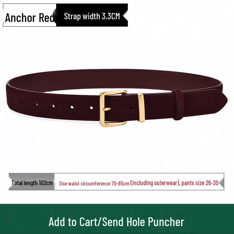 

Унисекс Ретро Бордовый Замшевый Кожаный Ремень 105cm