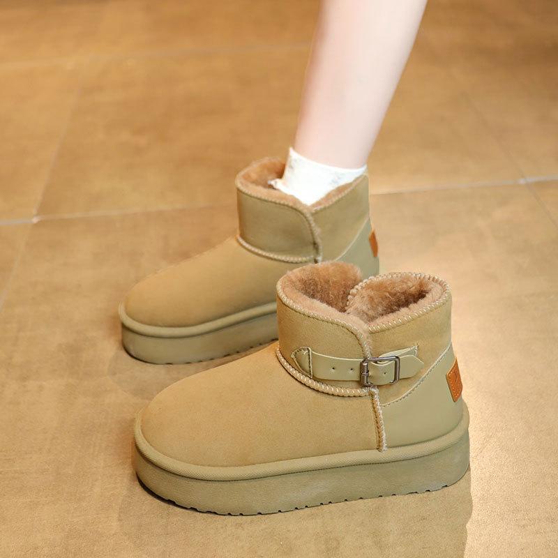 Women's Large Size Soft Sole Winter Warm Fur One Snow Boots Padded Lined Ankle Boots Anti-slip Hiking Casual Sports Cotton Boots