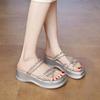 Fashion CRLAYDK Slide Sandals for Women Strappy Ladies Fashion Platform Open Toe Walking Wedge Rhinestone Beach Vacation Slippers