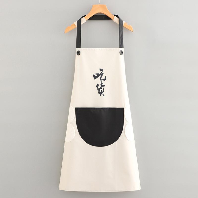Chinese Chef Foodie Character Print Apron Oil Resistant Stain Proof Big Pocket