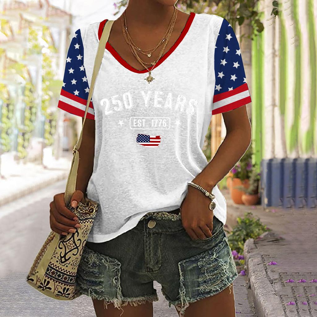 Women's Casual Printed Round Neck Pullover Short Sleeve Top