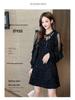 2026 Spring Women's Elegant A-line Polka Dot Long-Sleeved Dress with Mesh Patchwork and Lace-up Details