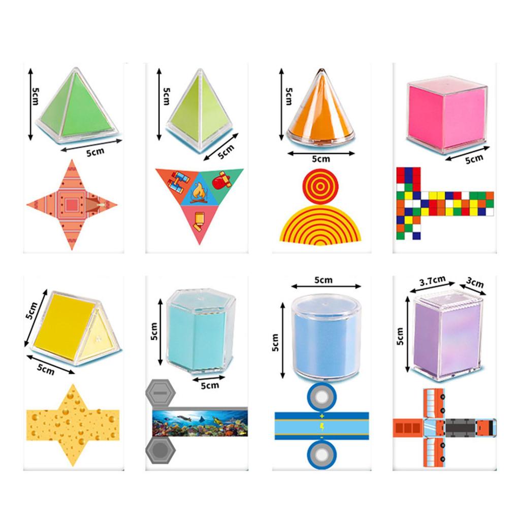 8 Pieces Geometric Solids Learning Toy Portable Math Manipulatives 3D Shapes & 2D Folding Nets for
