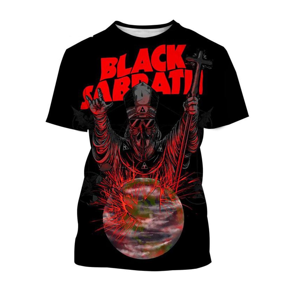 Round Neck 3D Black Sabbath Band Graphic Printed Long Sleeved Men's T-shirts - Soft Medium Stretch Polyester Fabric Summer Relaxed Fit Clothing