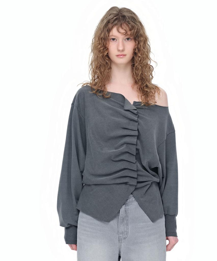 AEGO FREEDOM LAB Drape Tuck Off-Shoulder Top_Pigment Charcoal