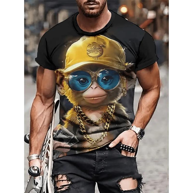 3D Cartoon Style Monkey Pattern Print T-shirt For Men/Women Hip Pop Trend Short Sleeve T shirt Top Summer Street Personality Tee