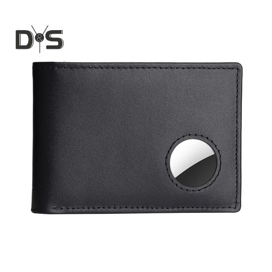 

Мужской складной кошелек из натуральной кожи с держателем Airtag, карманом с блокировкой RFID для купюр, подарок на День отца чёрный