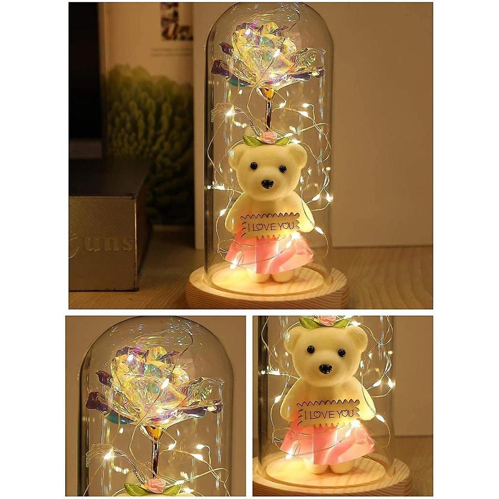 Glass Cover Gift Box Little Bear Rose