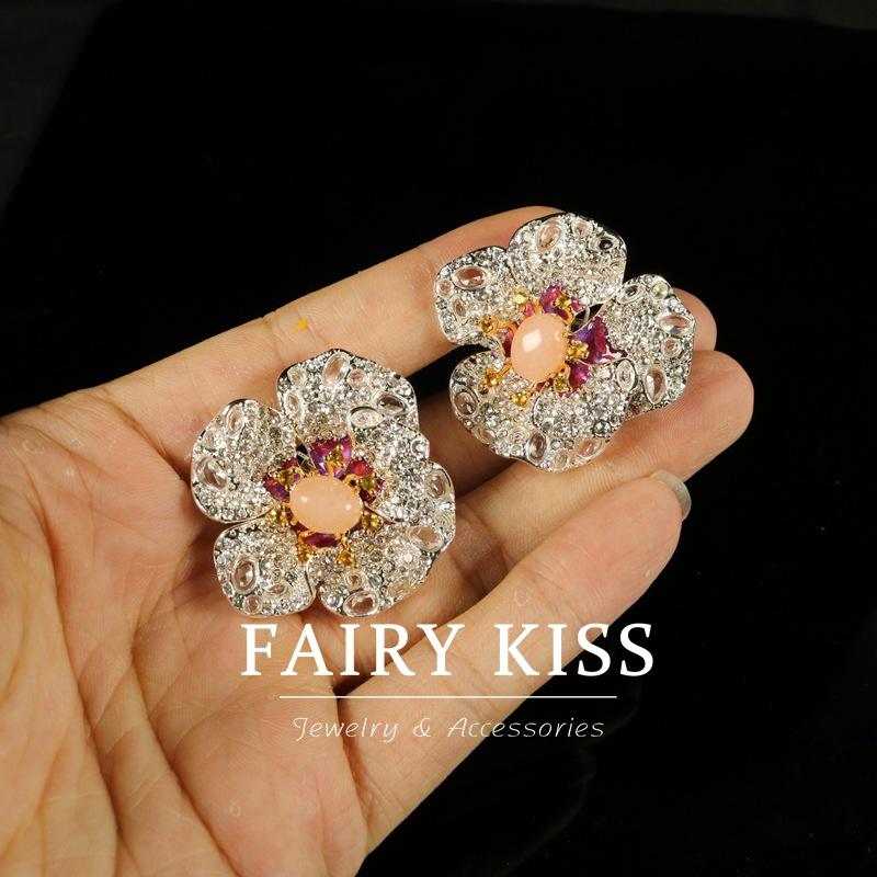 Earring Set Colored Imitation Pearl Chain Densely Studded with Diamond Wings Necklace Brooch Dual-purpose Exquisite Flower Earrings