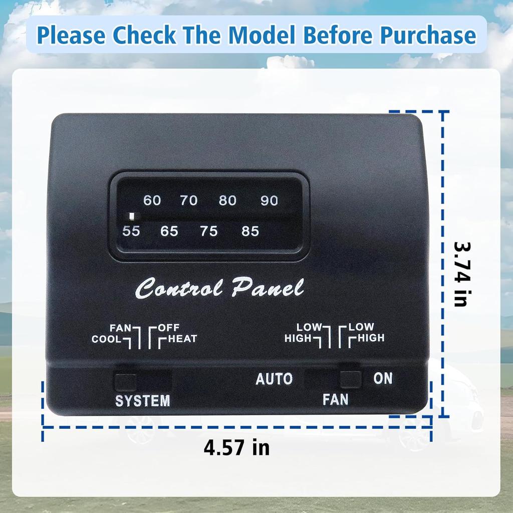 7330F3852 RV Air Conditioner Thermostat, Black, Single Stage Heating/Cooling Control, Compatible With Coleman Mach Series