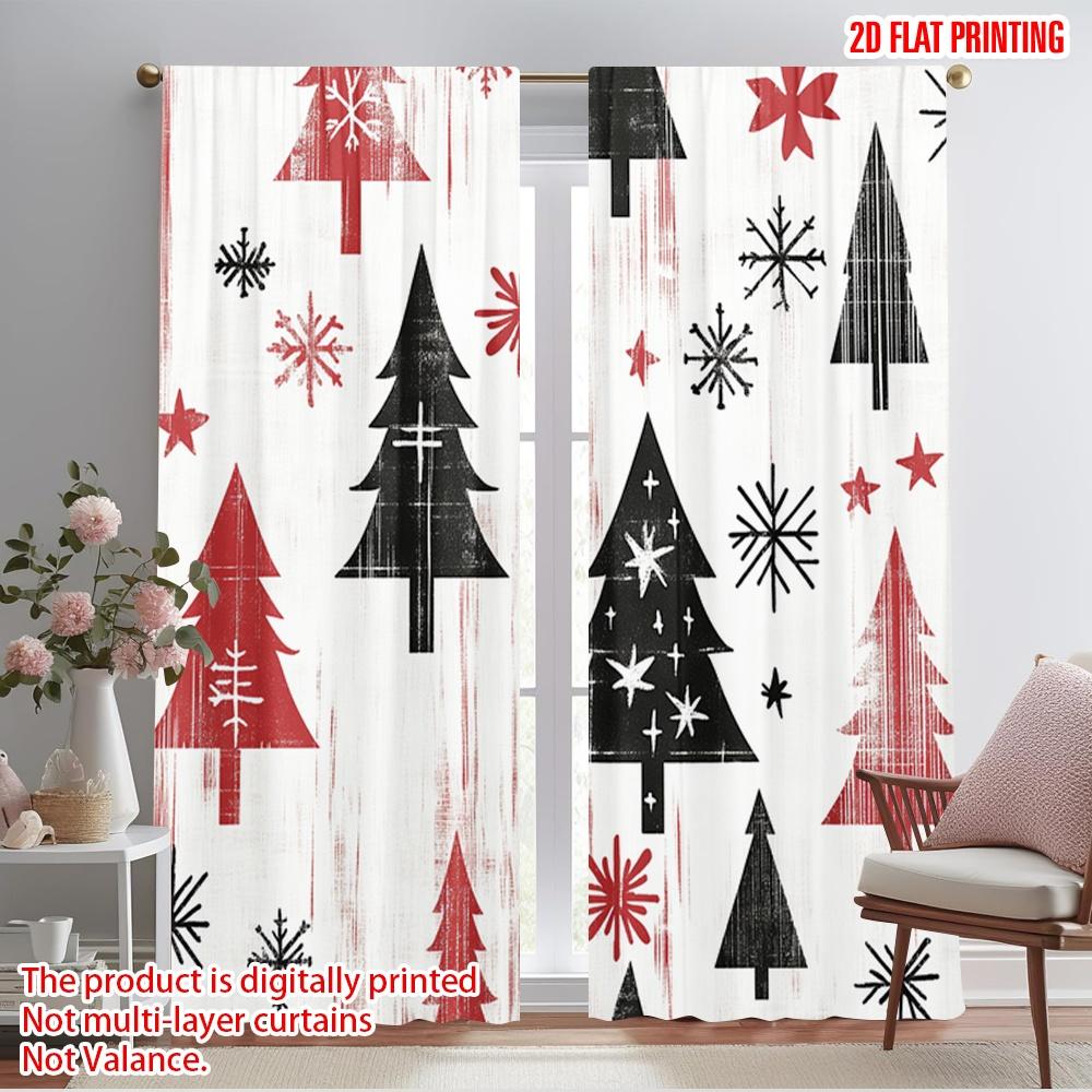 

2pcs,2D plane printing Popular Curtains Christmas Trees Snowflakes Ornaments Durable Polyester (without rod) Versatile All Ldeal 52.50×116.00 CM 2pcs