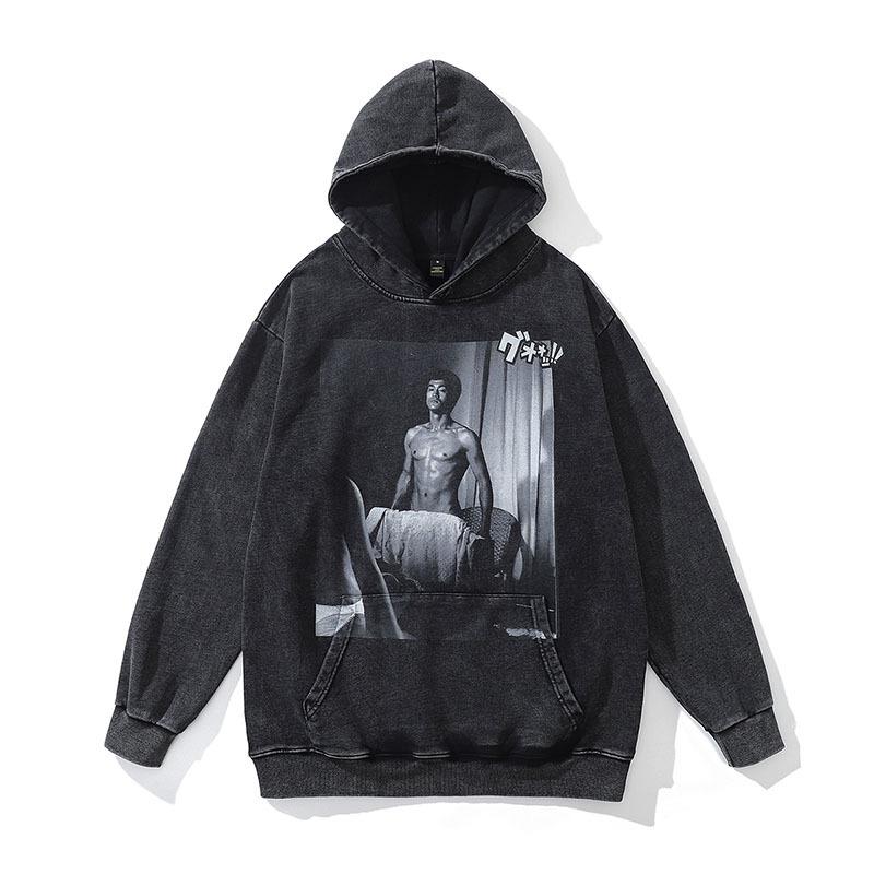European And American High Street Skull Direct Injection Printing Washed Hooded Sweater Men And Women Loose Retro Trendy Brand Old Coat