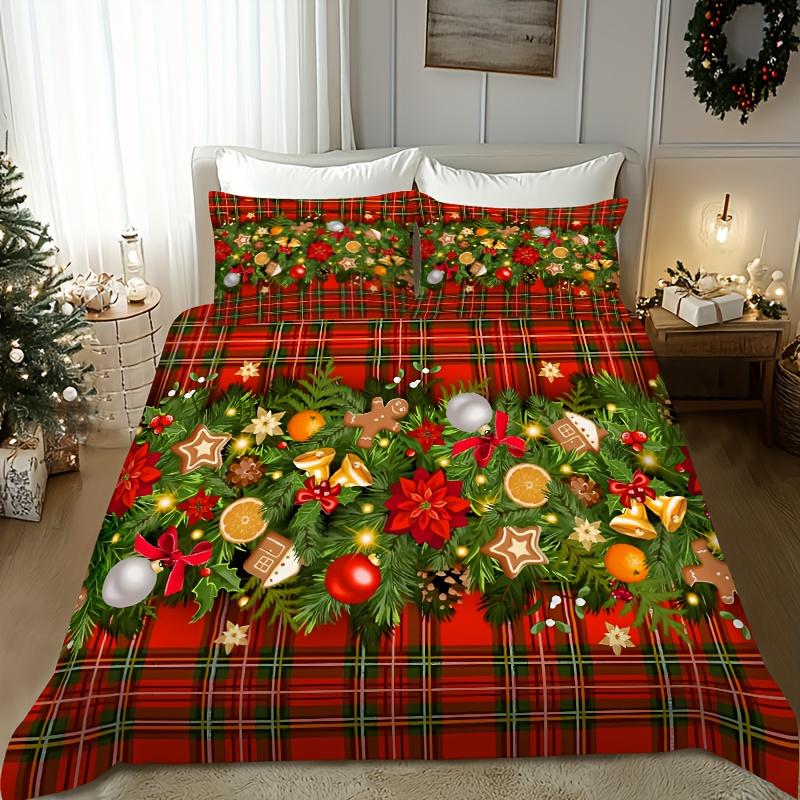 3pcs Christmas Bedding Set, Christmas Tree Decorative Print Duvet Cover and Pillowcases, Breathable Polyester, Machine Washable