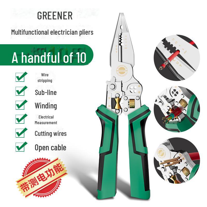 Green Forest Multi-Function Electrician Pliers: Wire Stripping, Cutting, and Crimping Tool for Electricians